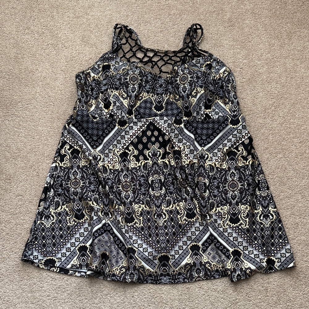 NWT Swimsuit For All Macrame Beaded High Neck Black Gold Swimdress Size 30